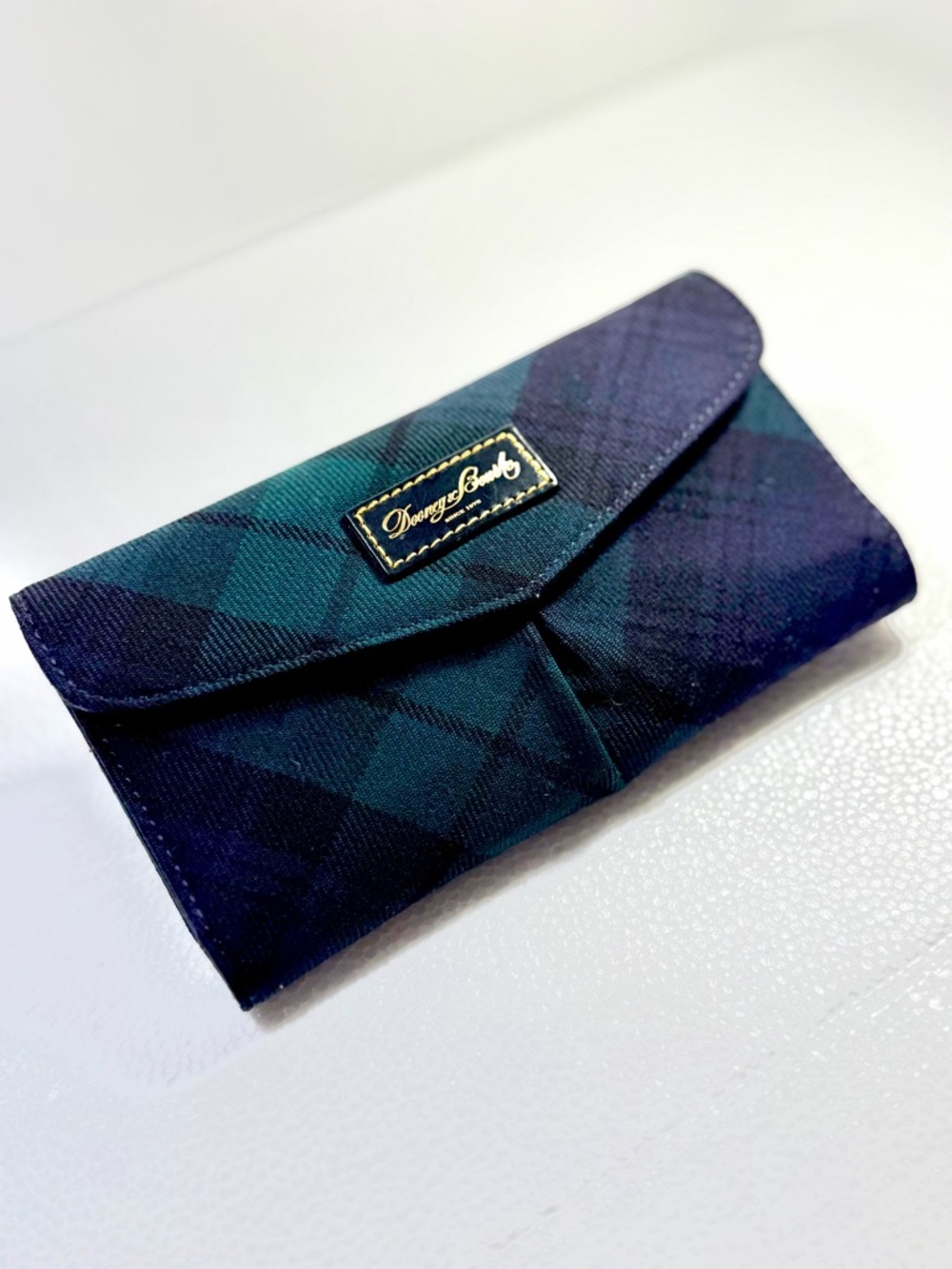 Dooney & Bourke Plaid Long Snap Wallet Black Green Navy Tartan